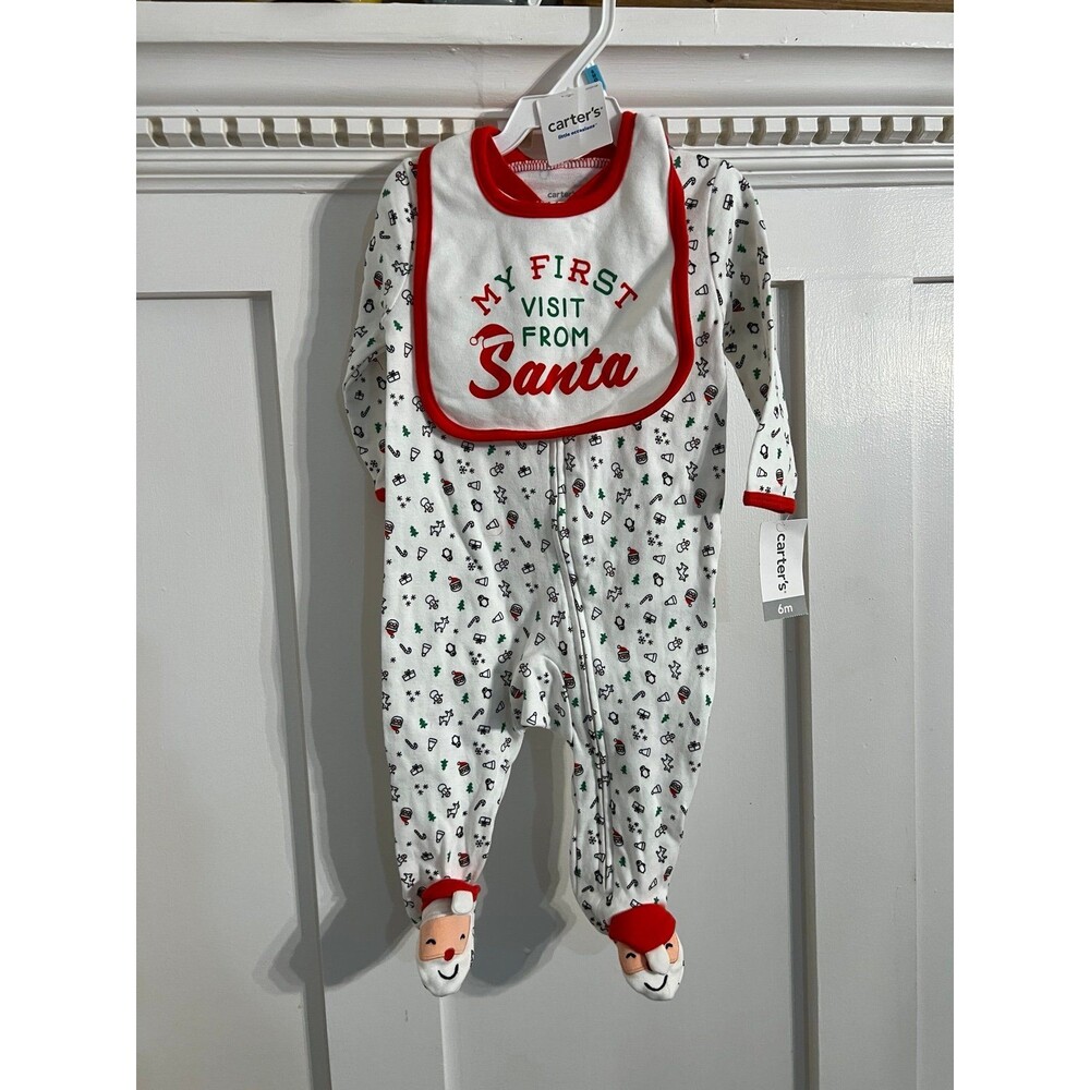 Carter's Baby My First Visit From Santa 2pc Sleep & Play Bib Set 6M NWT Holiday